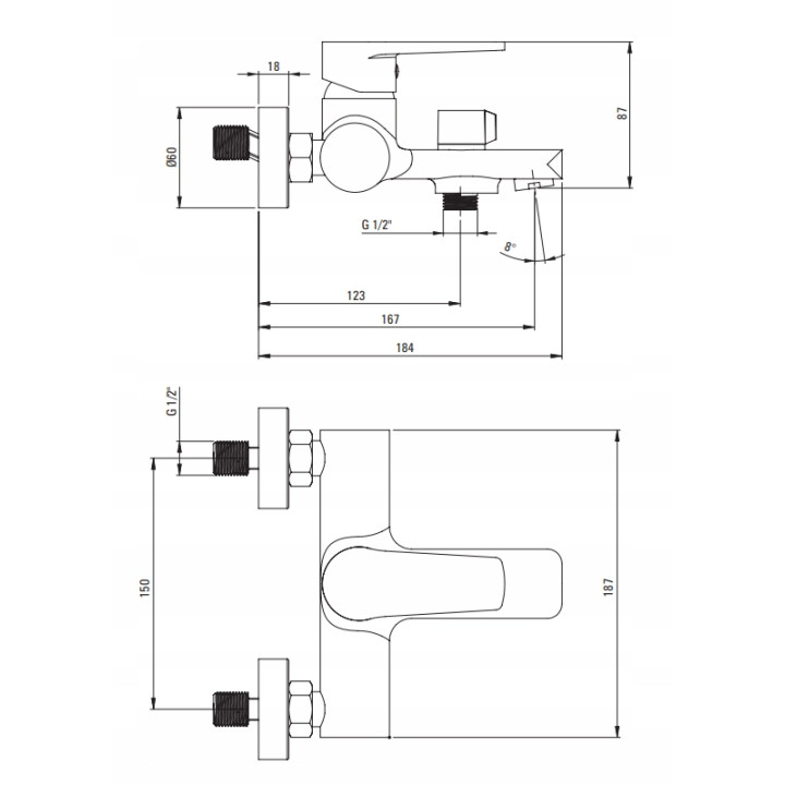 Bateria wannowa stała chrom tubo BUT 010M – Deante