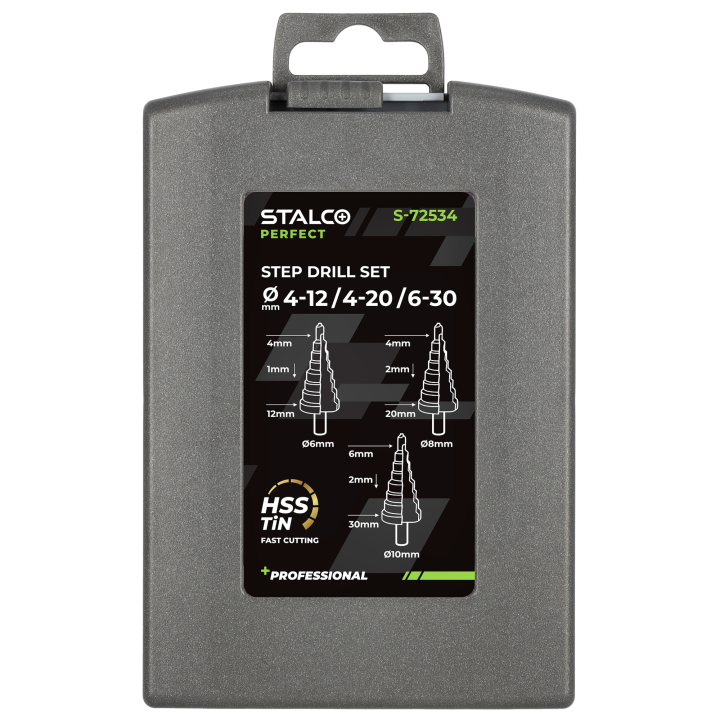 Zestaw 3x Wiertło Stopniowe HSS-TiN – Stalco Perfect