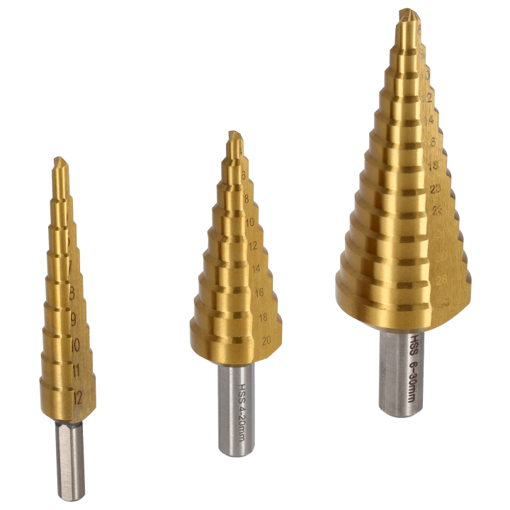 Zestaw 3x Wiertło Stopniowe HSS-TiN – Stalco Perfect