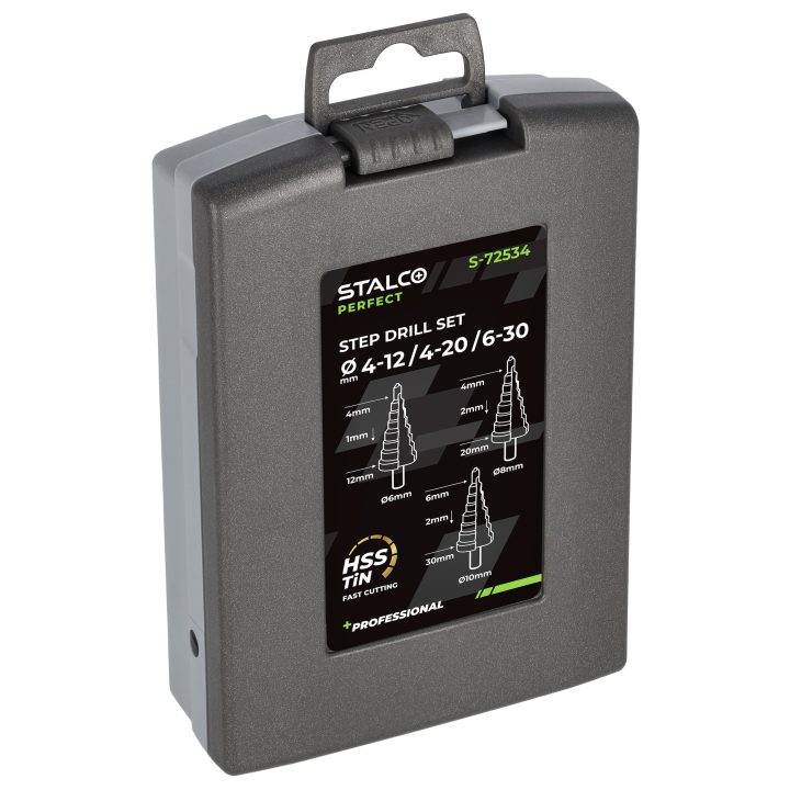 Zestaw 3x Wiertło Stopniowe HSS-TiN – Stalco Perfect