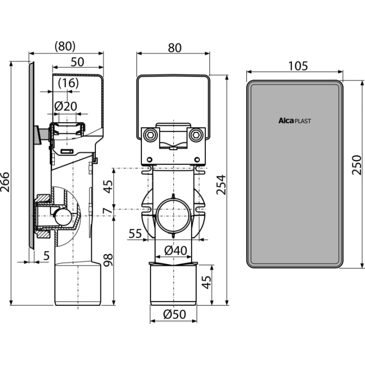 Syfon podtynkowy do odprowadzania kondensatu, nierdzewny DN40 i DN50