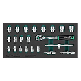 Zestaw kluczy nasadowych 3/8" 6–24 mm 22 el. 90T Stalco