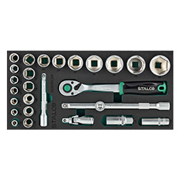 Zestaw kluczy nasadowych 1/2" 8–36 mm 27 el. 90T Stalco