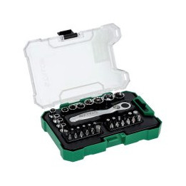 Zestaw bitów i nasadek 1/4″ z grzechotką 36 el. Stalco