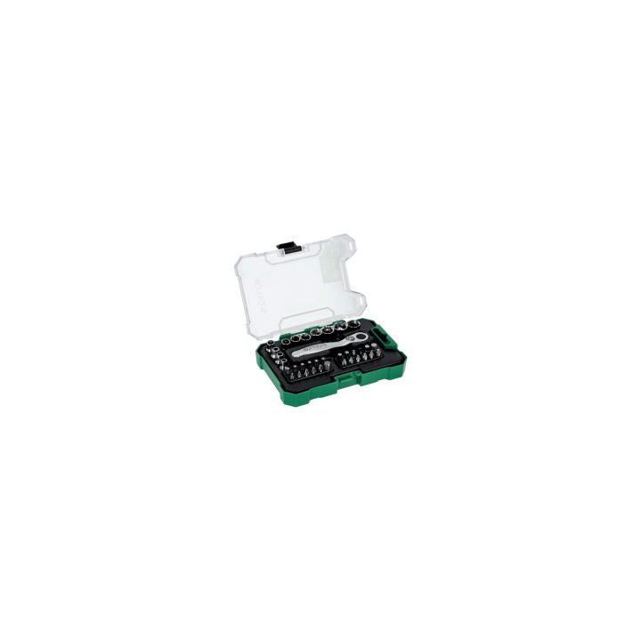 Zestaw bitów i nasadek 1/4″ z grzechotką 36 el. Stalco