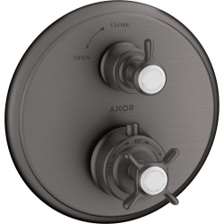Axor Montreux Bateria termostatyczna z uchwytem krzyżowym i zaworem odcinającym do 1 odb., podtynkowa, Czarny Chrom Szczotkowany