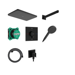 Raindance Alive Q System prysznicowy 210/340 1jet z baterią termostatyczną i iBox universal 2, podtynkowy, Czarny Matowy