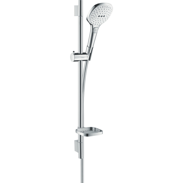 HG Raindance Select E Zestaw prysznicowy 120 3jet z drążkiem 65 cm i mydelniczką, Biały/Chrom