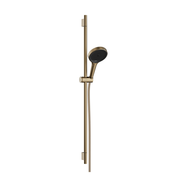HG Rainfinity Zestaw prysznicowy 130 3jet z drążkiem S Puro 90 cm PushSlider i tekstylnym wężem Designflex 160 cm, Brąz Szczotko