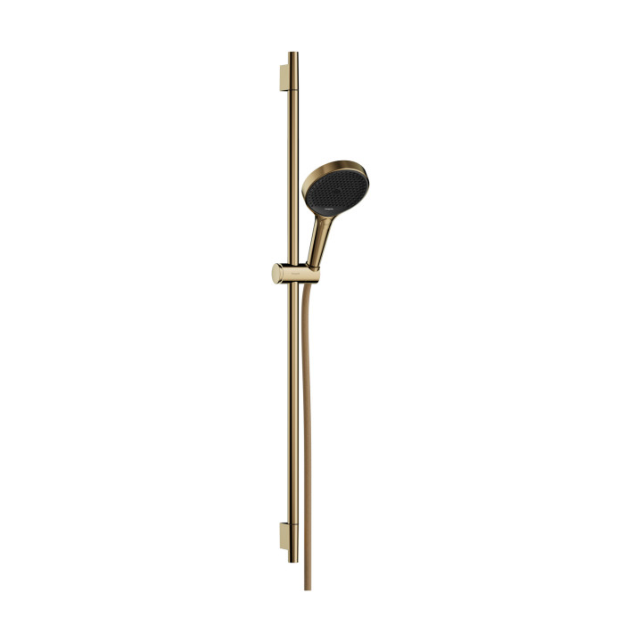 HG Rainfinity Zestaw prysznicowy 130 3jet EcoSmart z drążkiem S Puro 90 cm PushSlider i tekstylnym wężem Designflex 160 cm, Złot