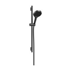 HG Rainfinity Zestaw prysznicowy 130 3jet z drążkiem S Puro 65 cm PushSlider i tekstylnym wężem Designflex 160 cm, Czarny Chrom 