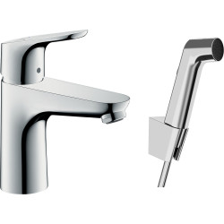 Hansgrohe Focus Jednouchwytowa bateria umywalkowa 100 z główką Bidette i wężem 160 cm, komplet odpływowy Push-Open, Chrom