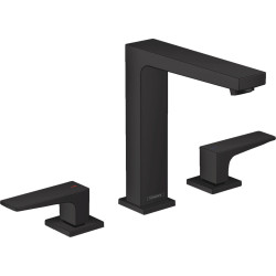 Hansgrohe Metropol 3-otworowa bateria umywalkowa 160 z uchwytami jednoramiennymi i kompletem odpływowym Push-Open, Czarny Matowy