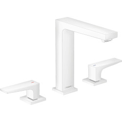 Hansgrohe Metropol 3-otworowa bateria umywalkowa 160 z uchwytami jednoramiennymi i kompletem odpływowym Push-Open, Biały Matowy