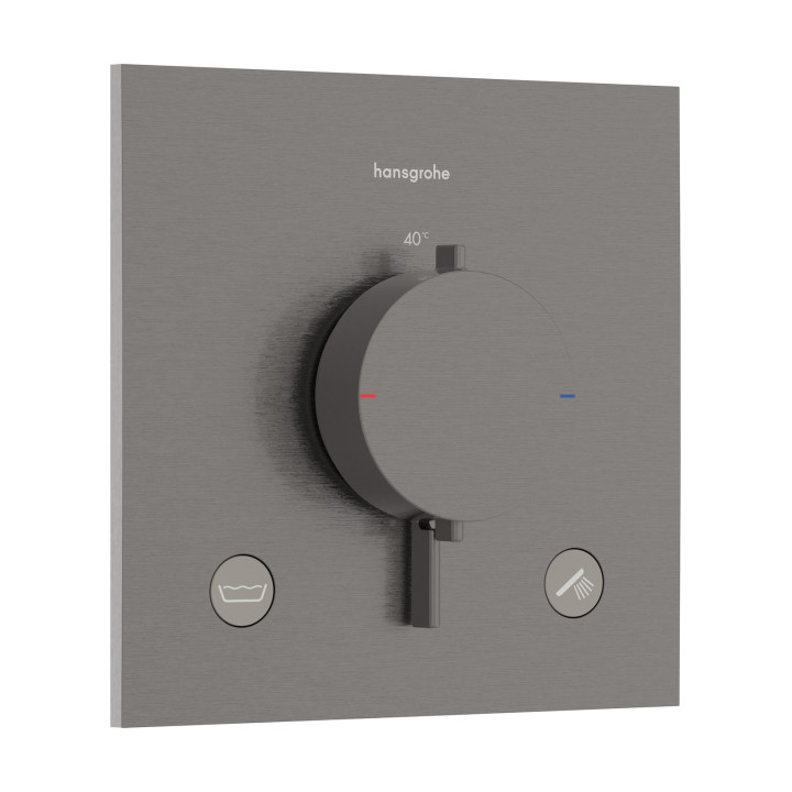 HG Ecostat Comfort E Bateria termostatyczna do 2 odbiorników zgodna z normą EN 1717, podtynkowa, Czarny Chrom Szczotkowany