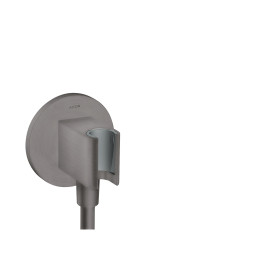 AX ShowerSolutions Przyłącze węża prysznicowego z uchwytem, okrągłe, Czarny Chrom Szczotkowany