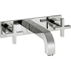 AX Citterio 3-otworowa bateria umywalkowa z uchwytami krzyżowymi, płytką i wylewką 166 mm, ścienna, podtynkowa, Chrom