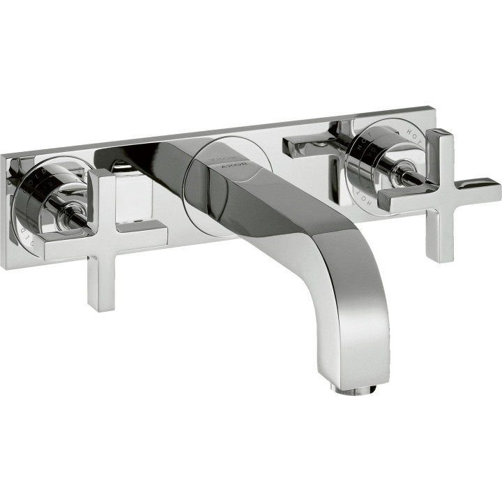 AX Citterio 3-otworowa bateria umywalkowa z uchwytami krzyżowymi, płytką i wylewką 166 mm, ścienna, podtynkowa, Chrom