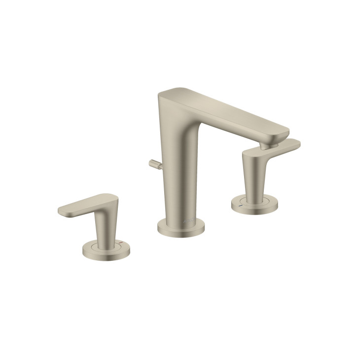AX Citterio C 3-otworowa bateria umywalkowa 125 z kompletem odpływowym z cięgłem, Nikiel Szczotkowany