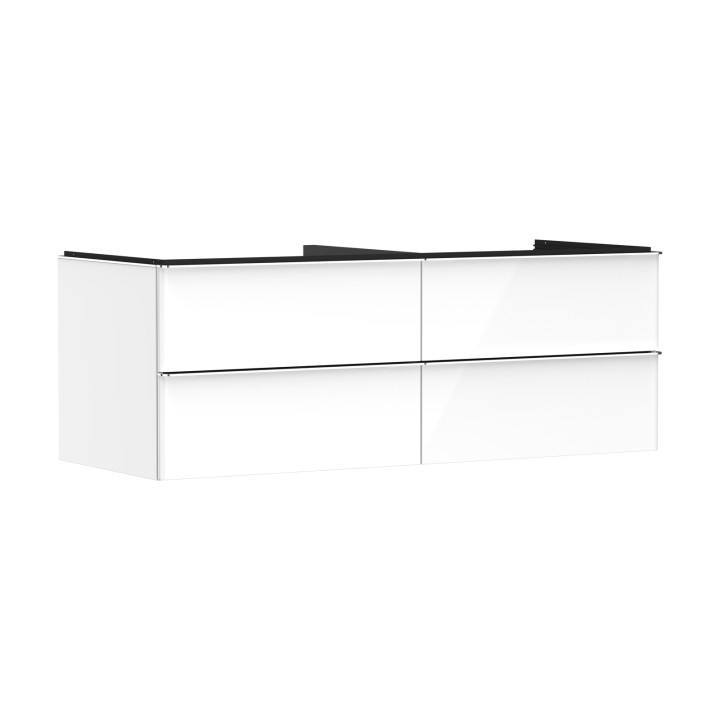 HG Xelu Q Szafka pod umywalkę nablatową z 4 szufladami 1360/550, Biały Wysoki Połysk, Kolor uchwytów: Chrom