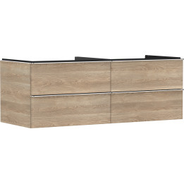 HG Xelu Q Szafka pod umywalkę nablatową z 4 szufladami 1360/550, Naturalny Dąb, Kolor uchwytów: Chrom