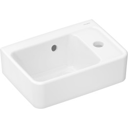HG Xanuia Q Mała umywalka wisząca z półka po prawej stronie 360/250 z otworem na baterię, z przelewem, SmartClean, Biały