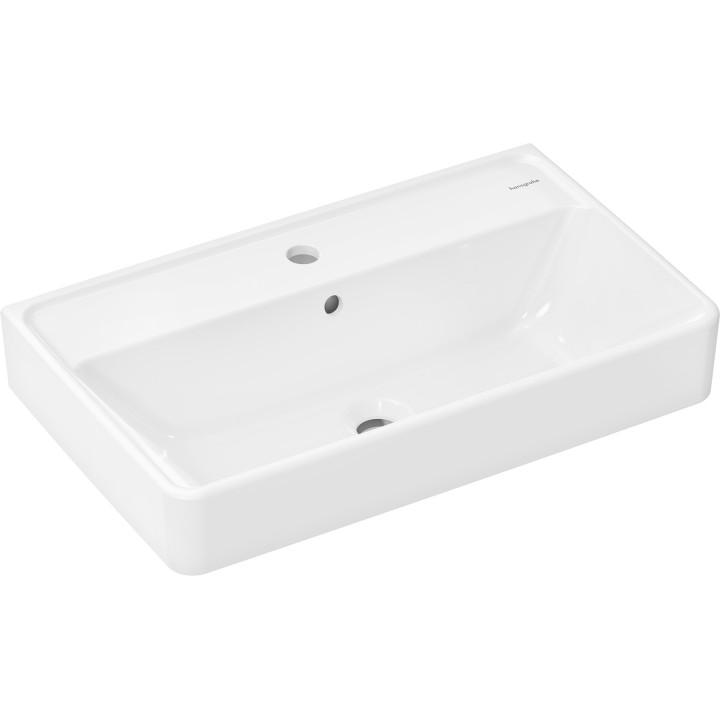 HG Xanuia Q Umywalka wisząca Compact 650/390 z otworem na baterię, z przelewem, SmartClean, Biały