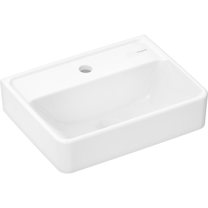 HG Xanuia Q Mała umywalka wisząca 450/340 z otworem na baterię, bez przelewu, SmartClean, Biały