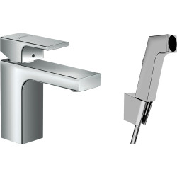 Hansgrohe Vernis Shape Jednouchwytowa bateria umywalkowa 100 z główką Bidette i wężem 160 cm, bez kompletu odpływowego, Chrom