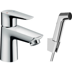 Hansgrohe Talis E Jednouchwytowa bateria umywalkowa 80 z główką Bidette i wężem 160 cm, komplet odpływowy Push-Open, Chrom