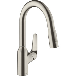 Hansgrohe Focus M42 Jednouchwytowa bateria kuchenna 180, wyciągana wylewka, 2jet, Stal Szlachetna Finish