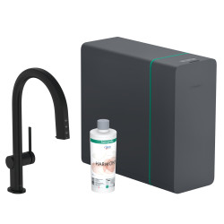 Hansgrohe Aqittura M91 SodaSystem 210, wyciągana wylewka, 1jet, sBox, Czarny Matowy