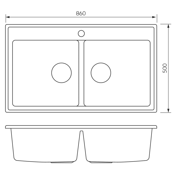 STAMPO double bowl granite sink 50/86 cm, grafitowy