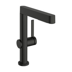 Hansgrohe Finoris Bateria 1-uchwytowa umywalkowa 230 z obrotową wylewką i kpl. odpływowym Push-Open, Czarny Chrom Szczotkowany
