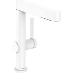 Hansgrohe Finoris Jednouchwytowa bateria umywalkowa 230 z wyciąganą wylewką 2jet i kpl. odpływ. Push-Open, Biały Matowy