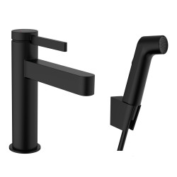 Hansgrohe Finoris Jednouchwytowa bateria umywalkowa 110 z główką Bidette i wężem 160 cm, kpl. odpływowy Push-Open, Czarny Matowy
