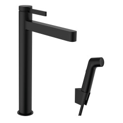 Hansgrohe Finoris Jednouchwytowa bateria umywalkowa 260 z główką Bidette i wężem 160 cm, kpl. odpływowy Push-Open, Czarny Matowy