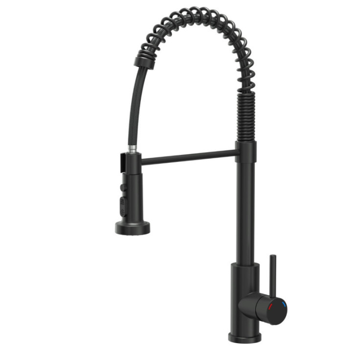 Bateria kuchenna ALICE - stalowa, pure carbon, obrotowa, ruchoma wylewka, z prysznicem, Quadron