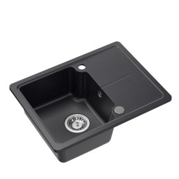 Zlewozmywak granitowy BABY TONY 116 - jednokomorowy, wpuszczany, black dotted/elementy stalowe, Quadron