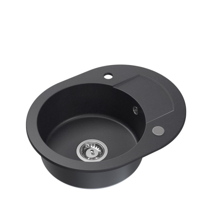 Zlewozmywak granitowy JOHNNY 216 - jednokomorowy, wpuszczany, black dotted/elementy stalowe, Quadron