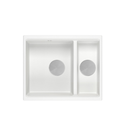 LOGAN 150 GraniteQ zlewozmywak snow white 56x46x22 cm 1,5-komorowy b/o podwieszany + syfon stal + PATELNIA INDUKCJA