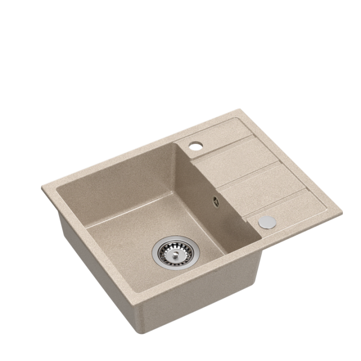 JAMIE 116 zlewozmywak granitowy beżowy 1-komorowy z/o (56x44x17,5) + syfon + zaślepka