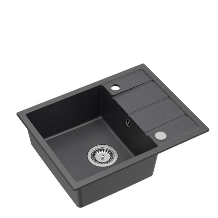 JAMIE 116 zlewozmywak granitowy czarny 1-komorowy z/o (56x44x17,5) + syfon + zaslepka