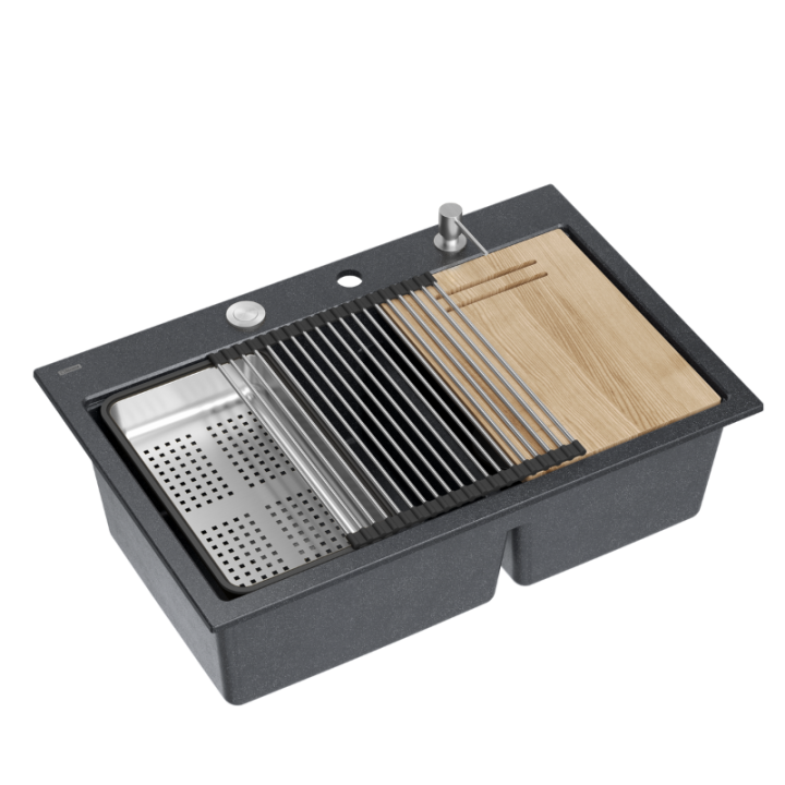 Zlewozmywak granitowy MARC 120 WORKSTATION - dwukomorowy