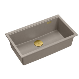 Zlewozmywak granitowy LOGAN 110 - jednokomorowy, wpuszczany, soft taupe/elementy złote, Quadron