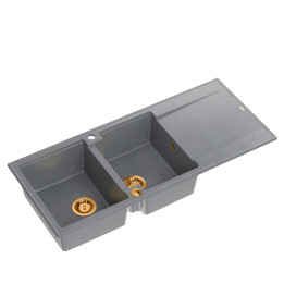 Zlewozmywak granitowy EVAN 121 - dwukomorowy, wpuszczany, silver