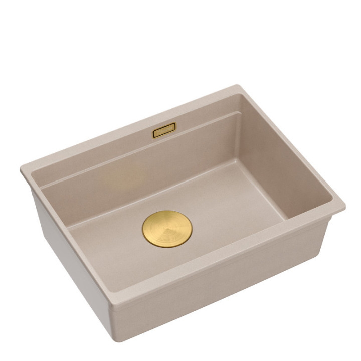 Zlewozmywak granitowy LOGAN 100 - jednokomorowy, podwieszany, pearl beige/elementy złote, Quadron