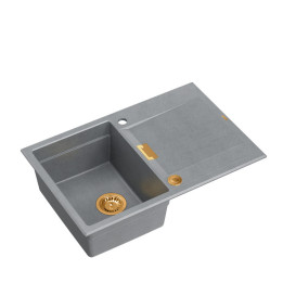 Zlewozmywak granitowy OWEN 111 - jednokomorowy, wpuszczany, silver stone/elementy miedziane, Quadron