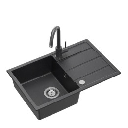 Prime Plus czarny zlewozmywak granitowy + bateria ze stałą