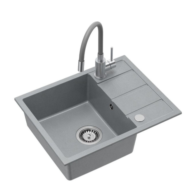 Pure Flexi szary zlewozmywak granitowy + bateria z elastyczną
